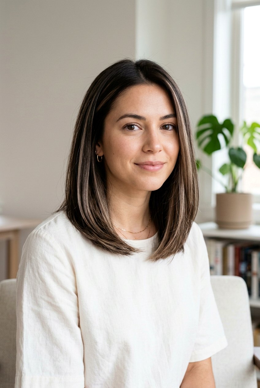 Dark Brown Hair With Cool Caramel Ribbon Highlights - 20 caramel ribbons on dark brown hair - 20 caramel ribbons on dark brown hair