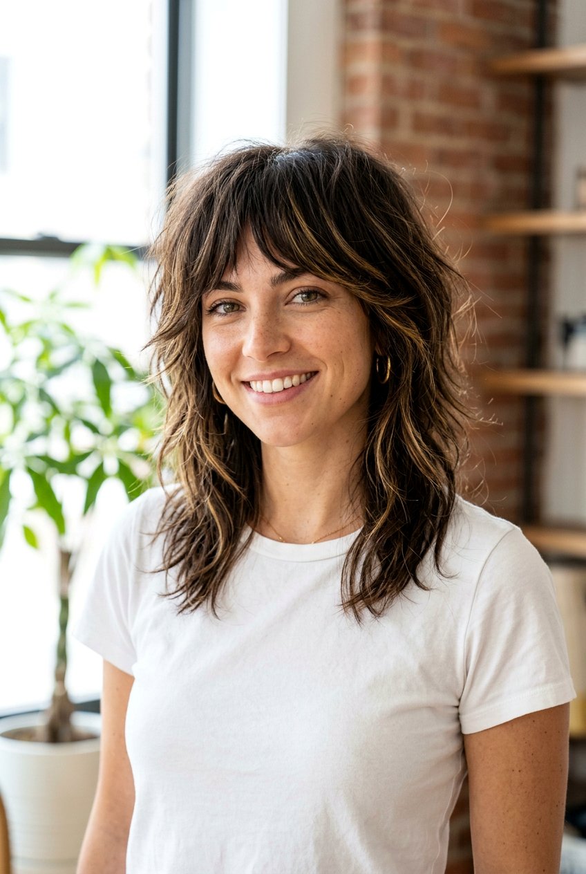 Dark Brown Hair With Golden Babylights And Layered Shag - 20 dark brown hair with golden babylights - 20 dark brown hair with golden babylights