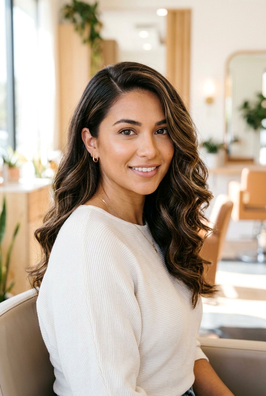 Dark Brown Hair With Golden Babylights And Side Part - 20 dark brown hair with golden babylights - 20 dark brown hair with golden babylights