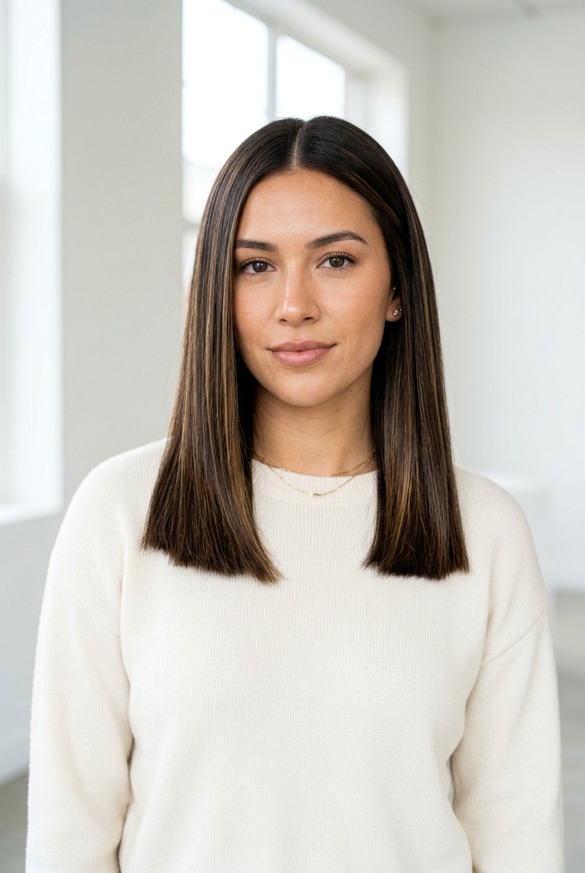 Dark Brown Hair With Golden Babylights On A Blunt Cut - 20 dark brown hair with golden babylights - 20 dark brown hair with golden babylights