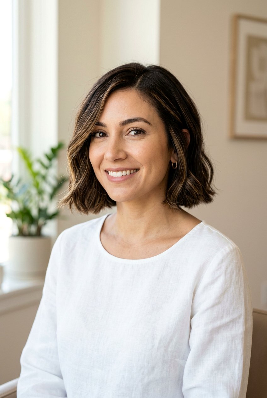 Dark Brown Hair With Golden Babylights On A Bob Cut - 20 dark brown hair with golden babylights - 20 dark brown hair with golden babylights