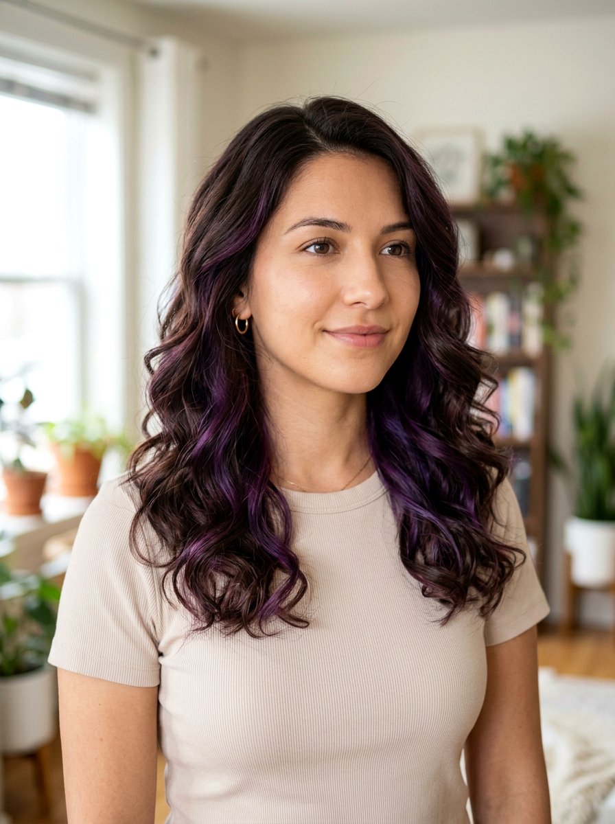 Dark Brown Hair With Purple Peekaboo Highlights - 20 purple peekaboo hair color - 20 purple peekaboo hair color