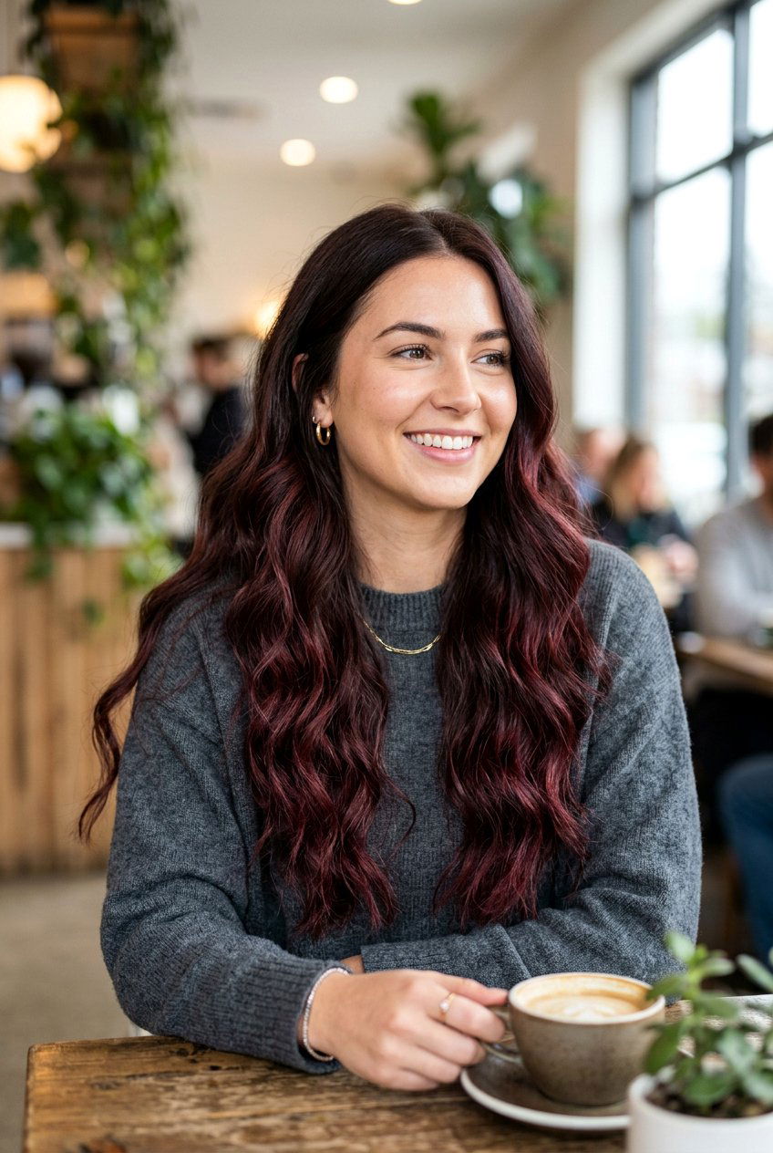 Dark Brown Hair with Burgundy Balayage - 20 dark hair with burgundy highlights - 20 dark hair with burgundy highlights