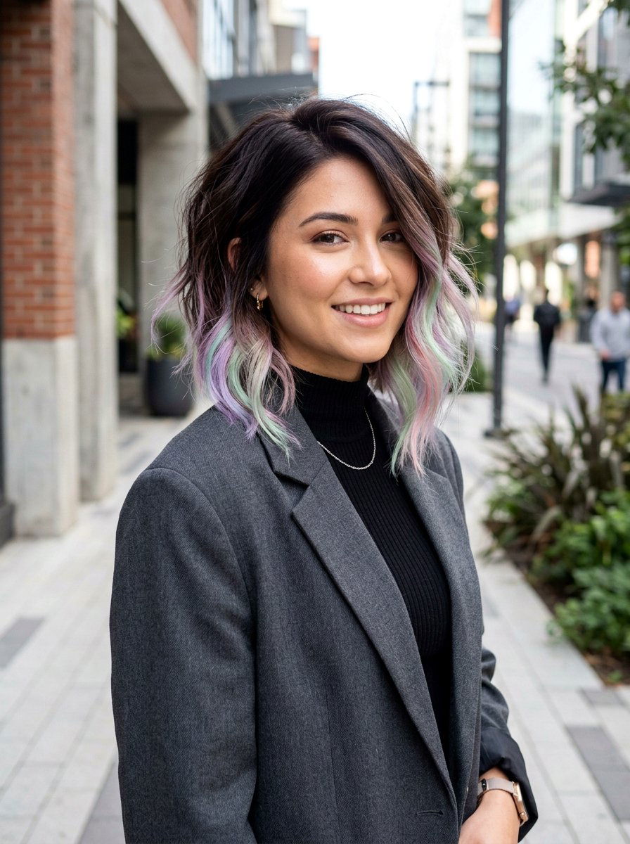 Dark Brown Opal Balayage With Inverted Bob Cut And Pastel Ends - 20 opal balayage hair - 20 opal balayage hair