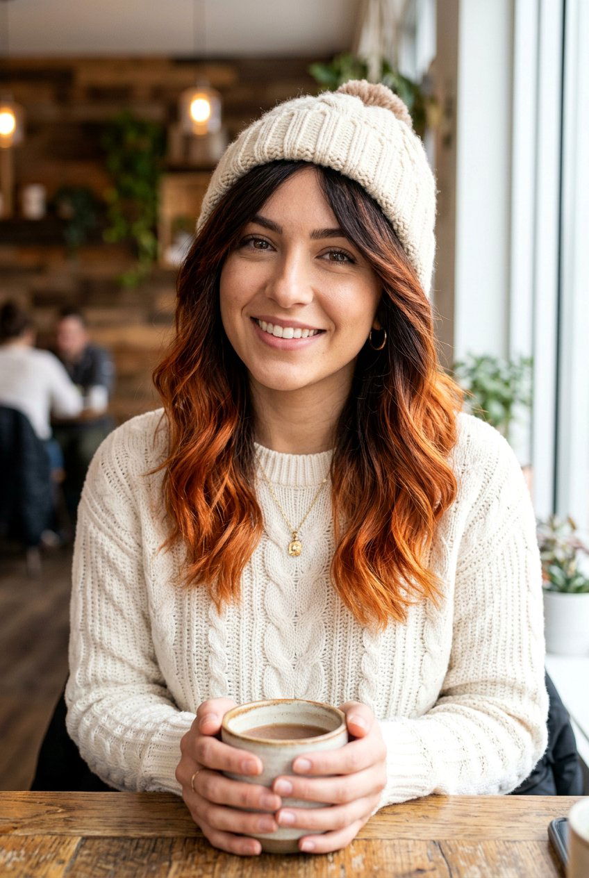 Dark Brown To Copper Root Melt Layered Lob - 20 brunette root melt for layered lob - 20 brunette root melt for layered lob