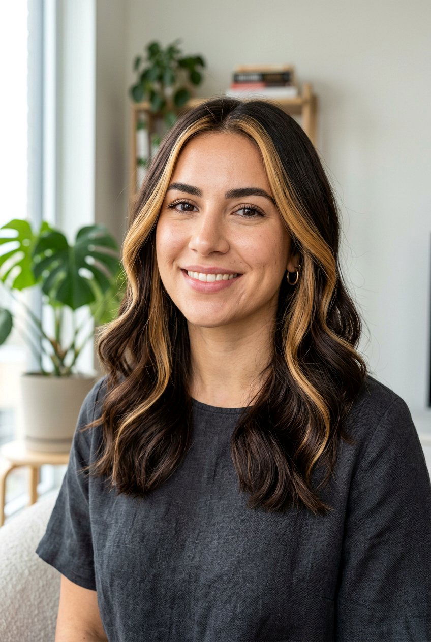 Dark Brown With Blonde Front Streaks - 20 e girl hair color - 20 e girl hair color