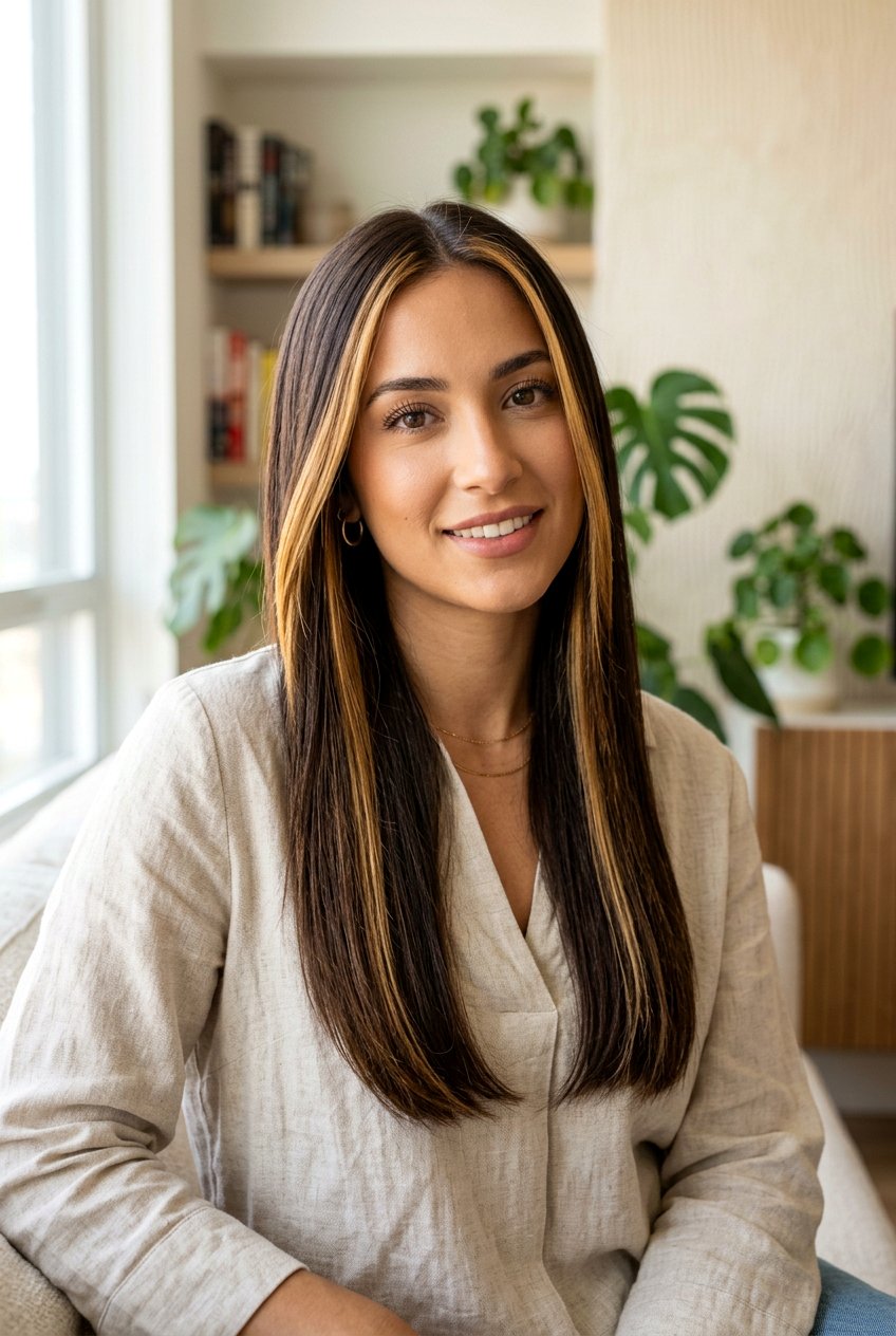 Dark Brunette Hair with Honey Money Piece - 20 brunette hair with honey balayage - 20 brunette hair with honey balayage