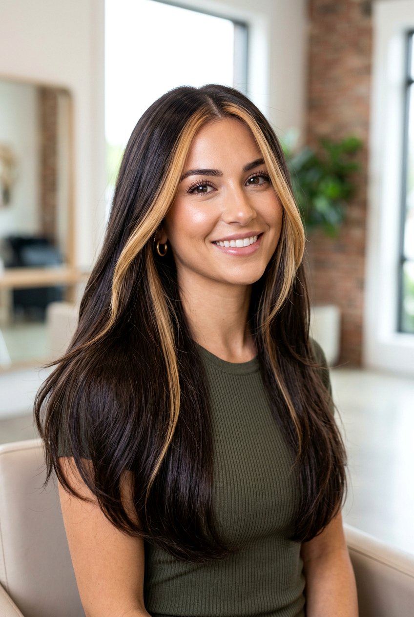 Dark Brunette With Caramel Front Pieces - 20 caramel face framing highlights on brunette hair - 20 caramel face framing highlights on brunette hair