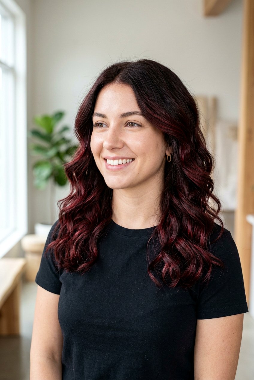 Dark Brunette With Deep Red Balayage - 20 subtle red balayage