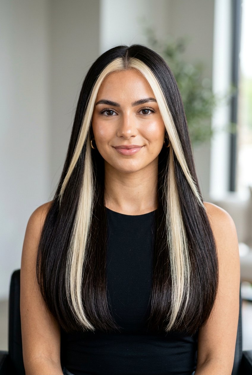 Dark Brunette with Bold Blonde Money Piece - 20 brunette hair with blonde money piece - 20 brunette hair with blonde money piece