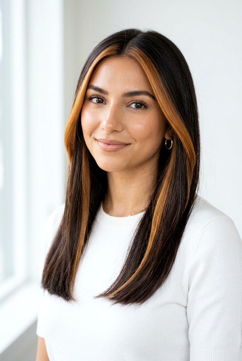 Dark Brunette with Caramel Ribbon Money Piece - 20 dark brunette with caramel ribbons - 20 dark brunette with caramel ribbons