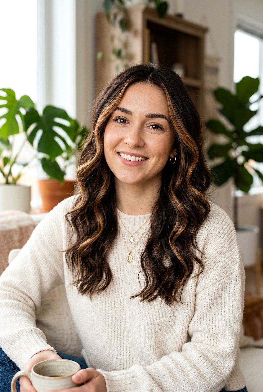 Dark Brunette with Face Framing Caramel Ribbons - 20 dark brunette with caramel ribbons - 20 dark brunette with caramel ribbons