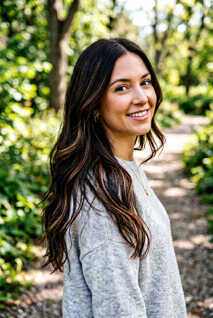 Dark Brunette with Subtle Caramel Peek a Boo Ribbons - 20 dark brunette with caramel ribbons - 20 dark brunette with caramel ribbons