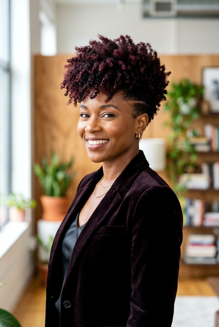 Dark Burgundy Tapered Fro - 20 tapered fro with color for women - 20 tapered fro with color for women