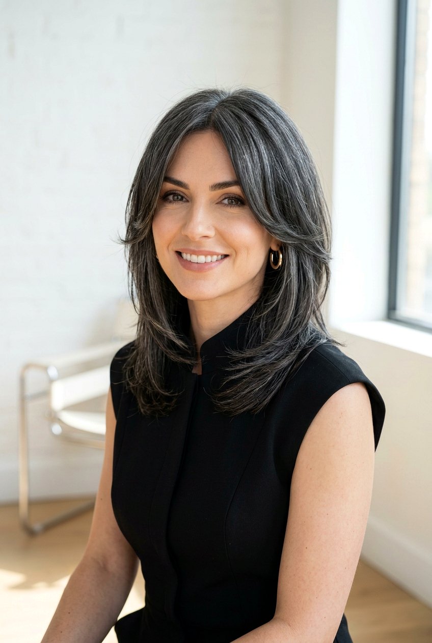 Dark Charcoal Gray Hair With Face Framing Layers - 20 gray hair with face framing layers - 20 gray hair with face framing layers