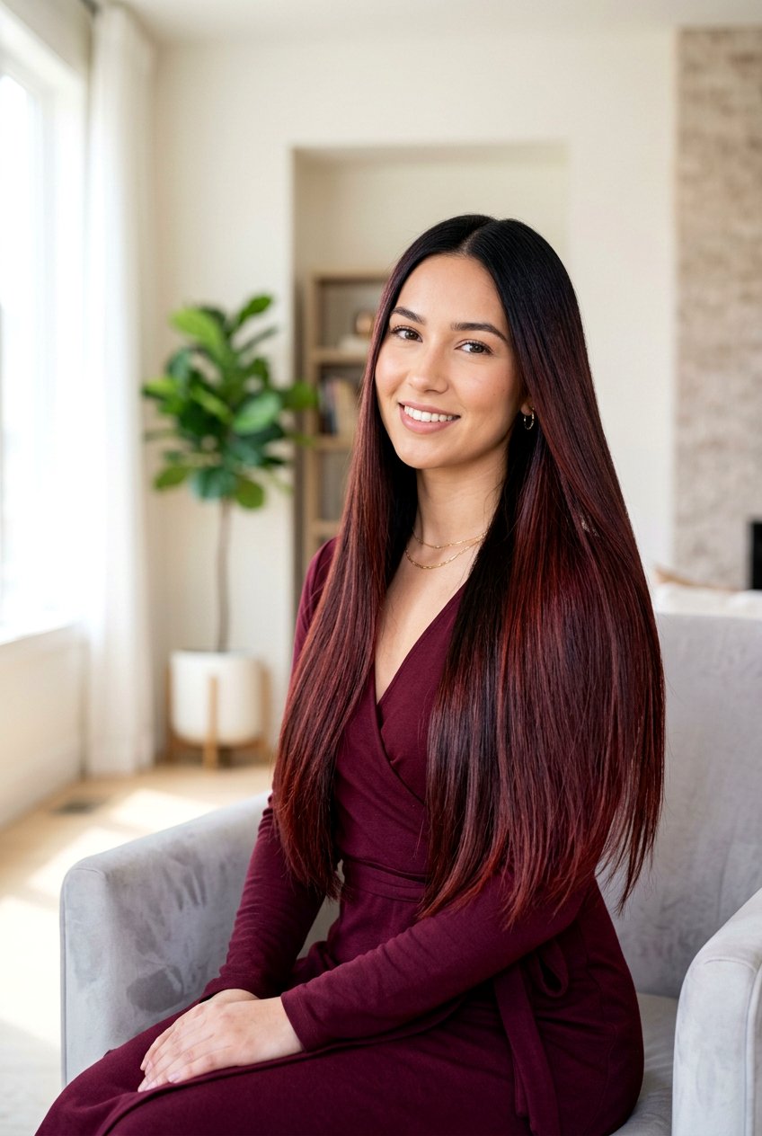 Dark Cherry Cola Highlights on Long Hair - 20 dark cherry cola highlights - 20 dark cherry cola highlights