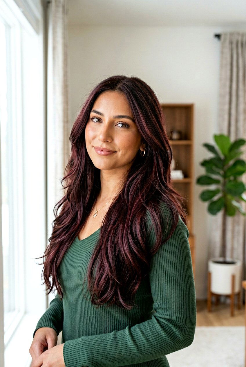 Dark Cherry Cola Lowlights on Brunette Hair - 20 dark cherry cola highlights - 20 dark cherry cola highlights