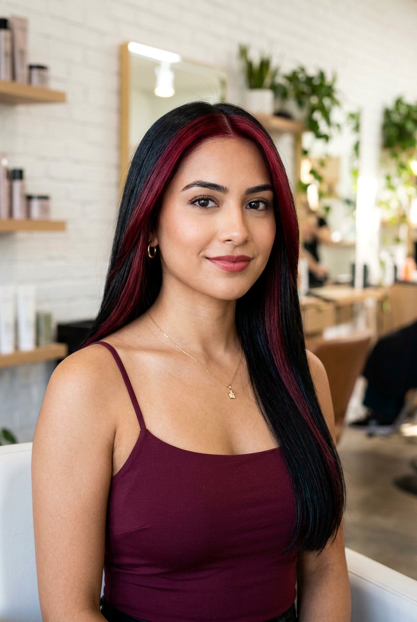 Dark Cherry Money Piece on Dark Hair - 20 burgundy money piece on dark hair - 20 burgundy money piece on dark hair