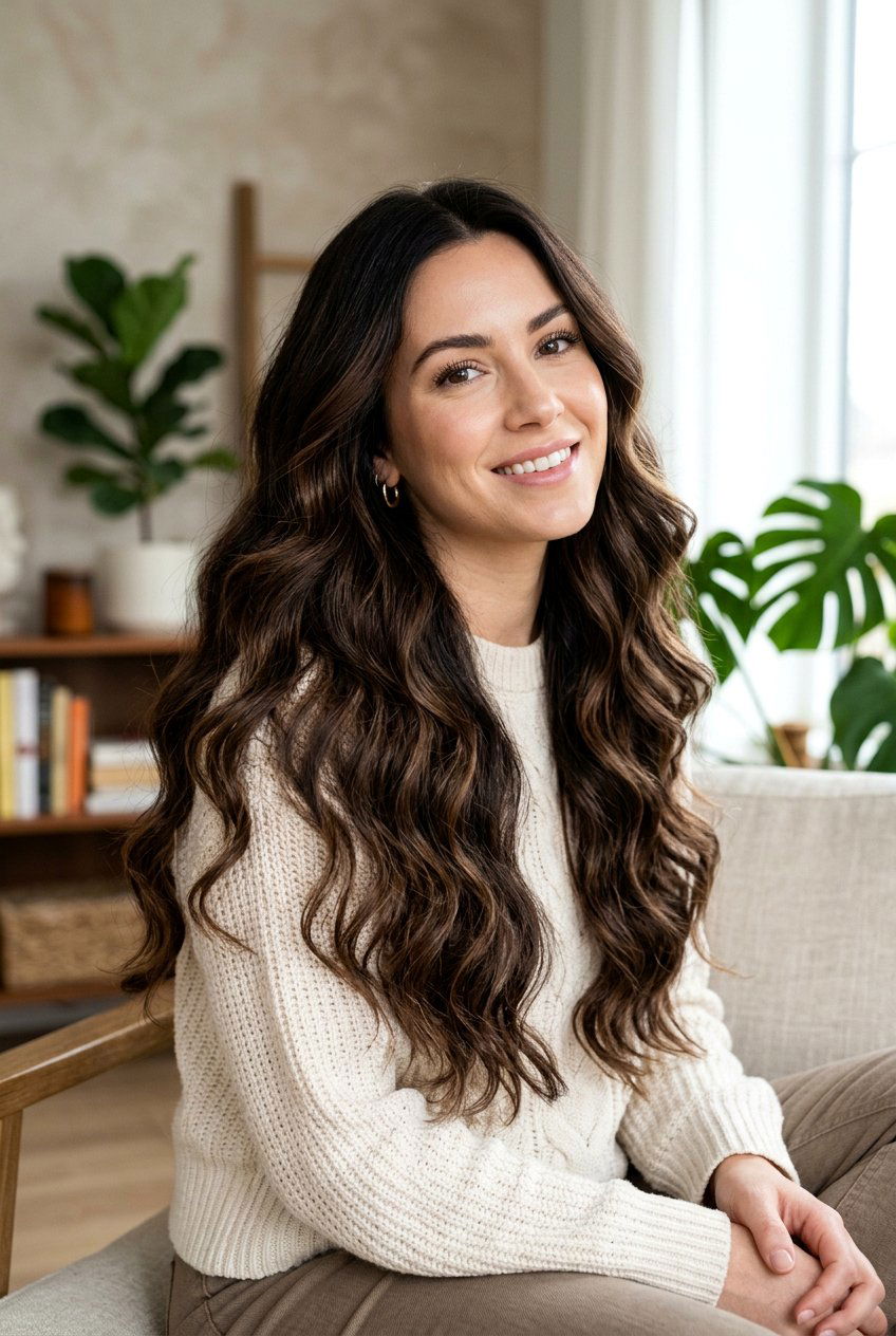 Dark Chocolate Balayage on Long Wavy Hair - 20 chocolate brown balayage - 20 chocolate brown balayage