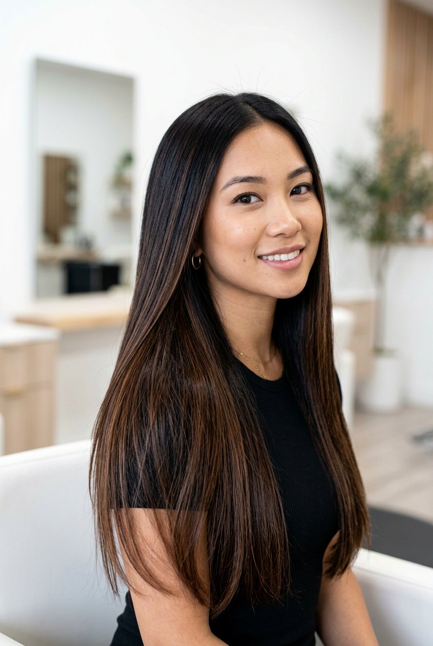 Dark Chocolate Balayage on Straight Black Hair - 20 balayage for straight hair - 20 balayage for straight hair