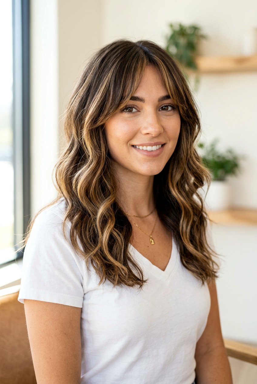 Dark Chocolate Brown Hair With Blonde Highlights And Curtain Bangs - 20 dark chocolate brunette with blonde highlights - 20 dark chocolate brunette with blonde highlights