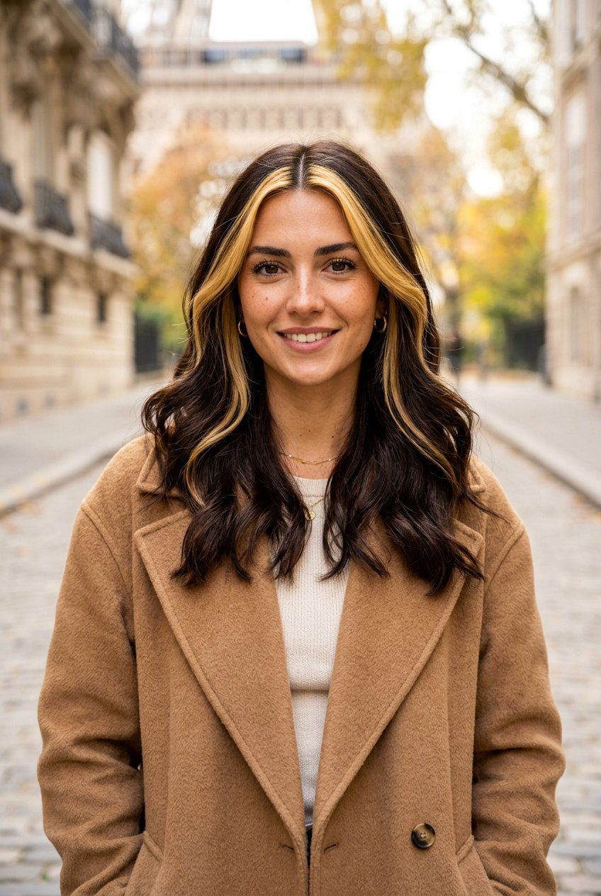 Dark Chocolate Brown Hair With Golden Blonde Money Piece - 20 dark chocolate brunette with blonde highlights - 20 dark chocolate brunette with blonde highlights