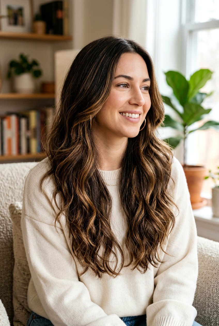 Dark Chocolate Brown with Honey Highlights - 20 brunette hair makeover ideas - 20 brunette hair makeover ideas