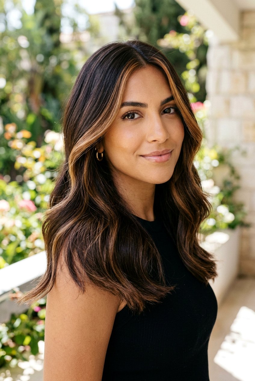 Dark Chocolate Brunette With Caramel Frame - 20 caramel face framing highlights on brunette hair - 20 caramel face framing highlights on brunette hair