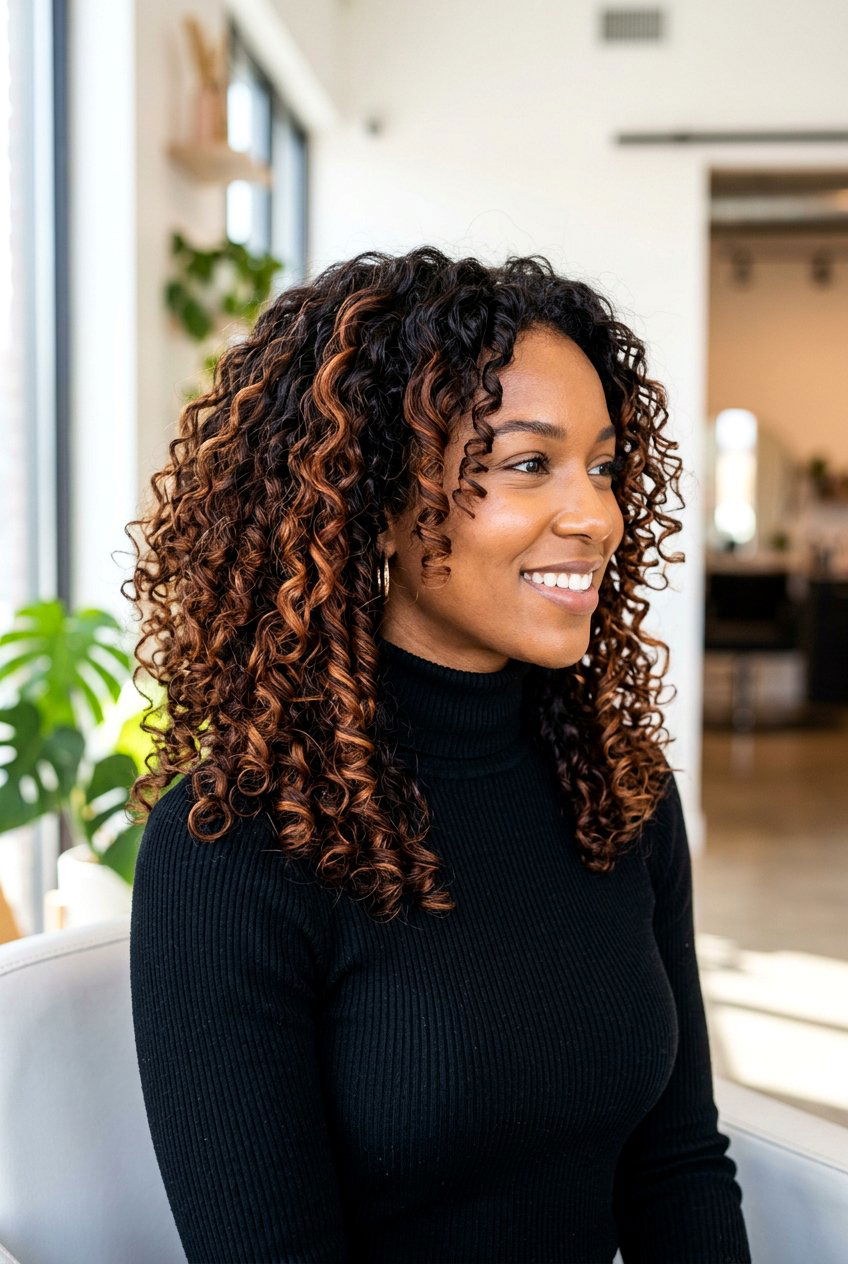 Dark Chocolate Copper Balayage - 20 copper balayage for curly hair women - 20 copper balayage for curly hair women