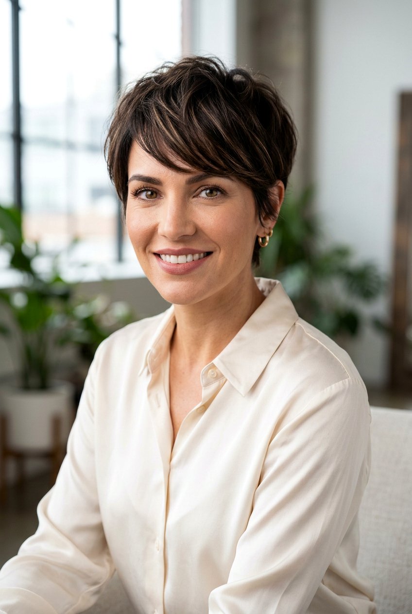 Dark Chocolate Pixie With Subtle Highlights - 20 brunette pixie hair color ideas - 20 brunette pixie hair color ideas