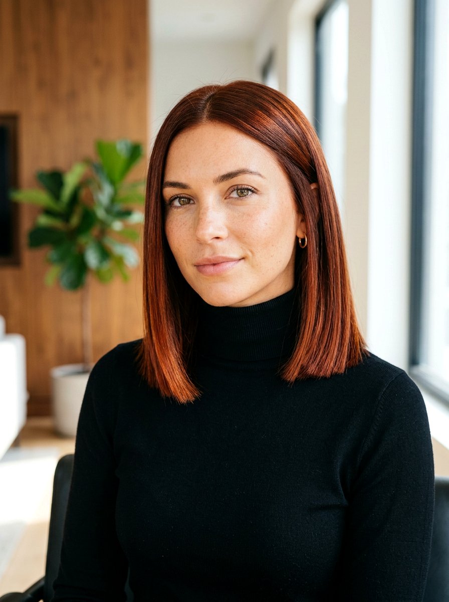 Dark Copper Blunt Lob - 20 copper lob hair color ideas - 20 copper lob hair color ideas