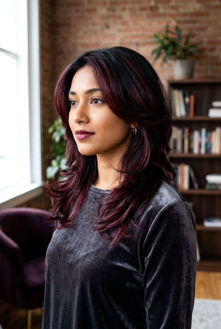 Dark Cranberry Highlights Black Hair - 20 cranberry highlights on black hair - 20 cranberry highlights on black hair