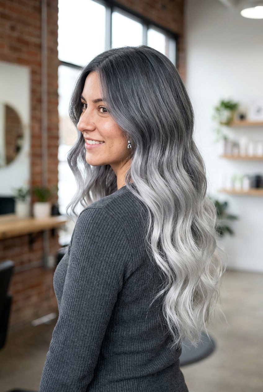 Dark Gray To Silver Balayage Ombre - 20 silver balayage for dark hair - 20 silver balayage for dark hair