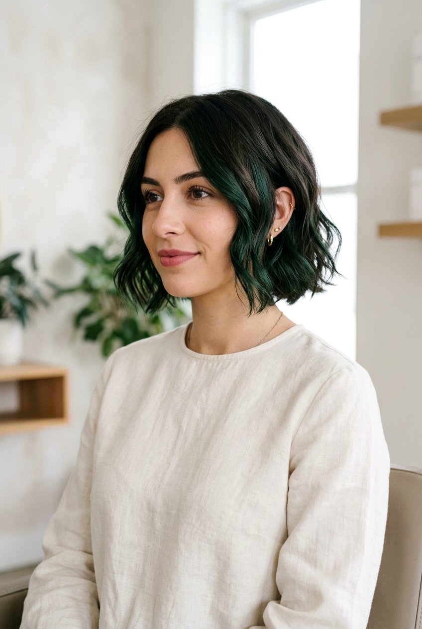 Dark Green Peekaboo Bob Haircut - 20 green peekaboo hair color - 20 green peekaboo hair color