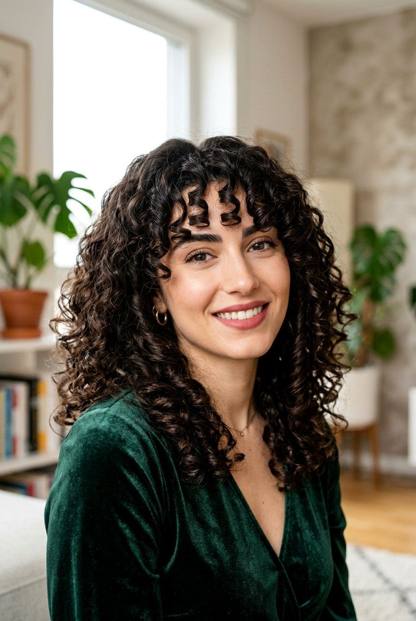 Dark Hair Curly Curtain Bangs - 20 curly curtain bangs hairstyle - 20 curly curtain bangs hairstyle