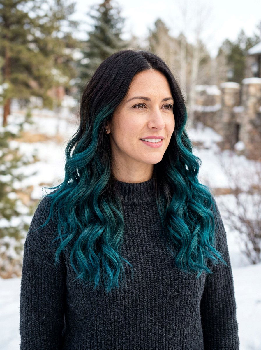 Dark Hair Ocean Teal Balayage - 20 ocean teal balayage - 20 ocean teal balayage