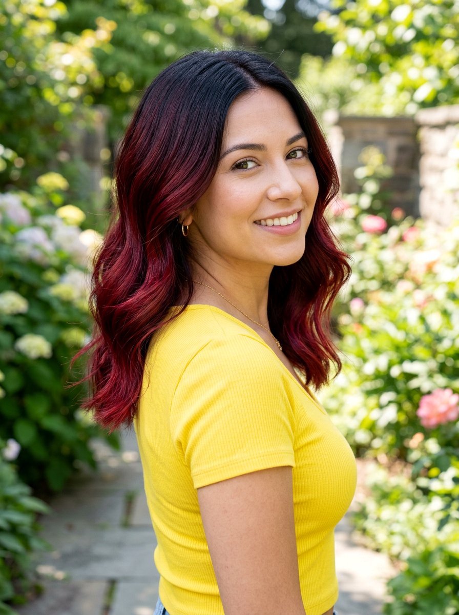 Dark Hair With Cherry Red Balayage - 20 cherry red balayage for summer - 20 cherry red balayage for summer