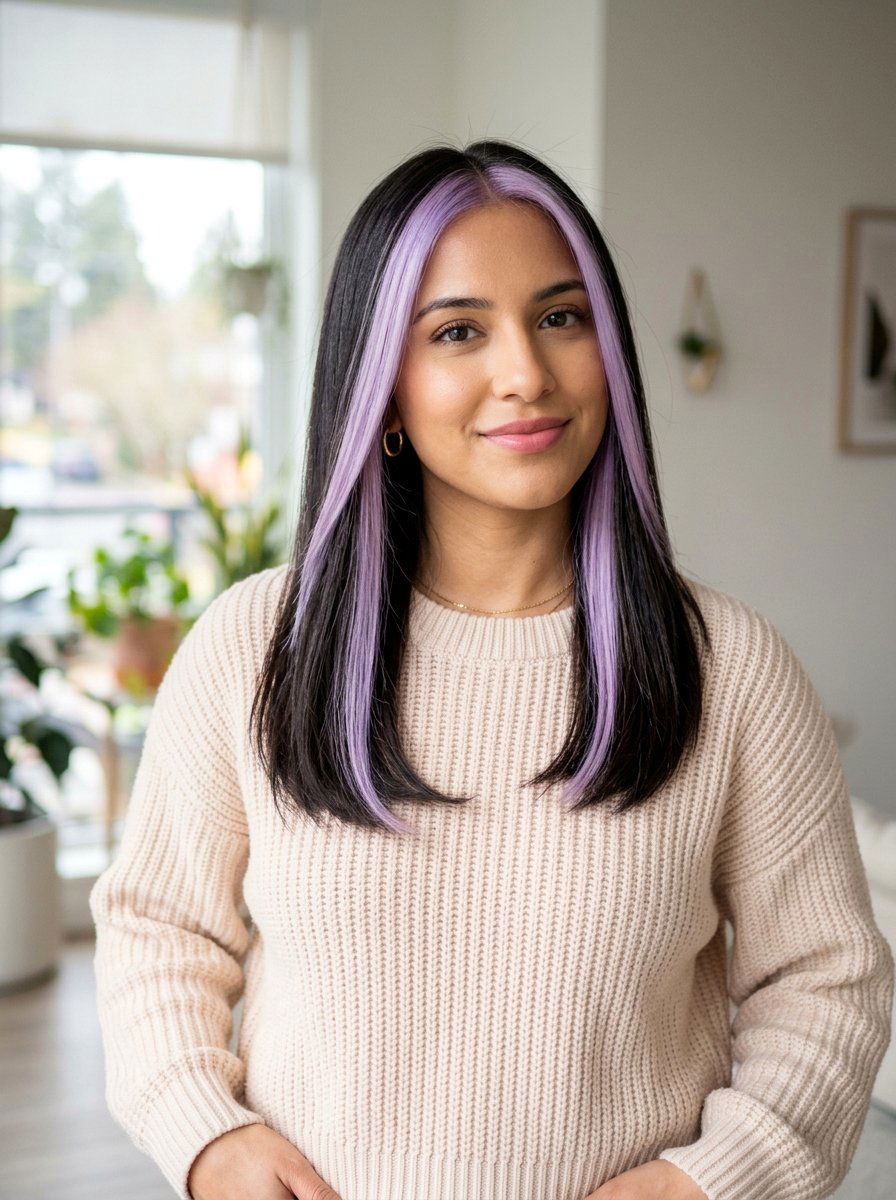 20 Purple Money Piece on Dark Hair Looks You Will Love