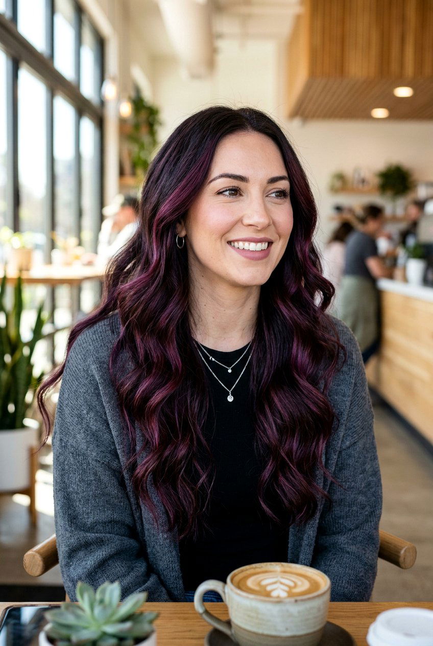 Dark Hair with Berry Burgundy Highlights - 20 dark hair with burgundy highlights - 20 dark hair with burgundy highlights