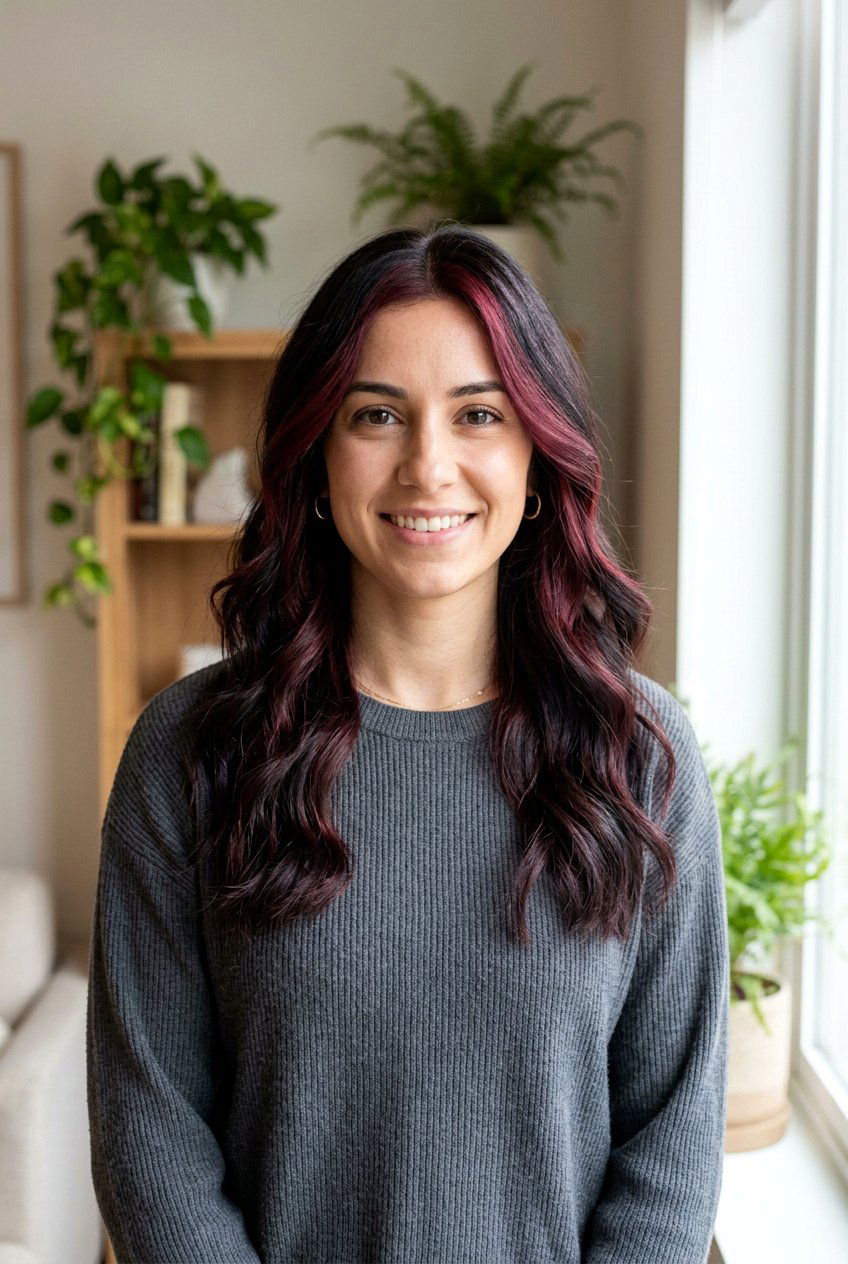 Dark Hair with Burgundy Face Framing Highlights - 20 dark hair with burgundy highlights - 20 dark hair with burgundy highlights