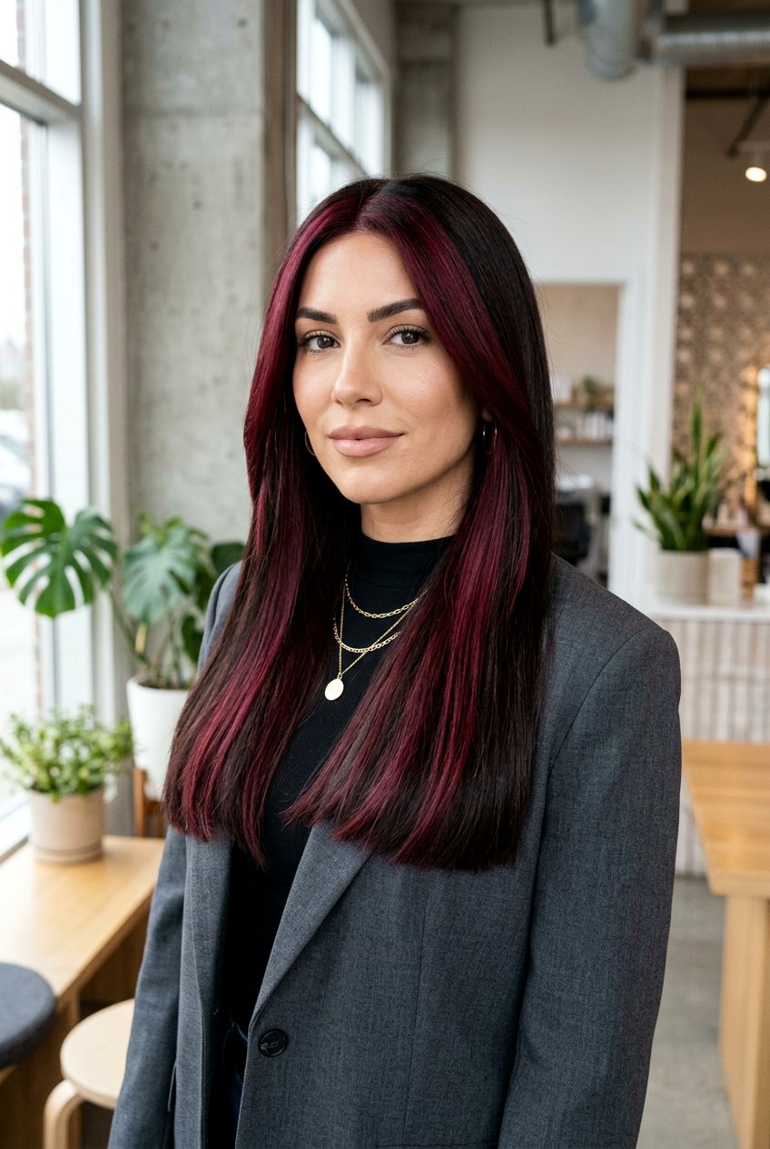 Dark Hair with Chunky Burgundy Highlights - 20 dark hair with burgundy highlights - 20 dark hair with burgundy highlights