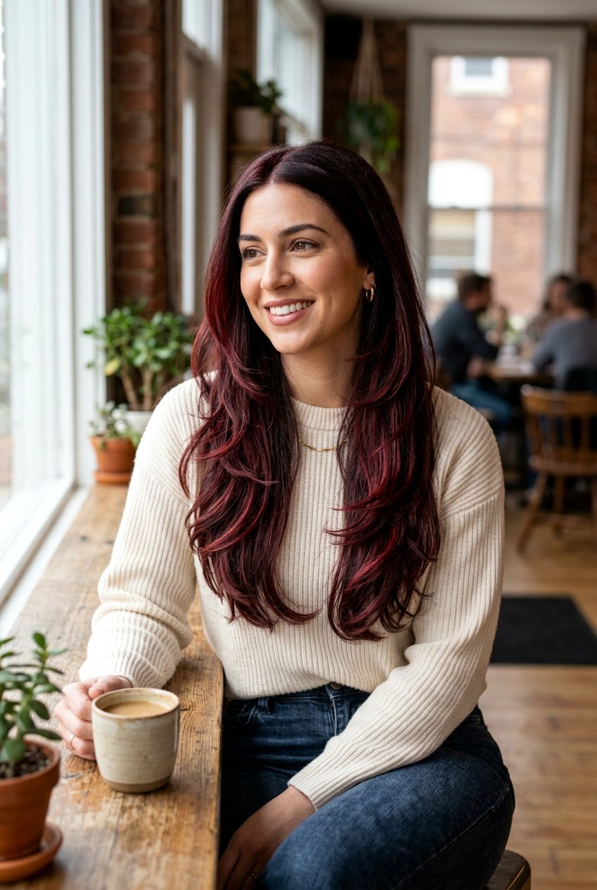 Dark Hair with Red Wine Highlights - 20 dark hair with burgundy highlights - 20 dark hair with burgundy highlights