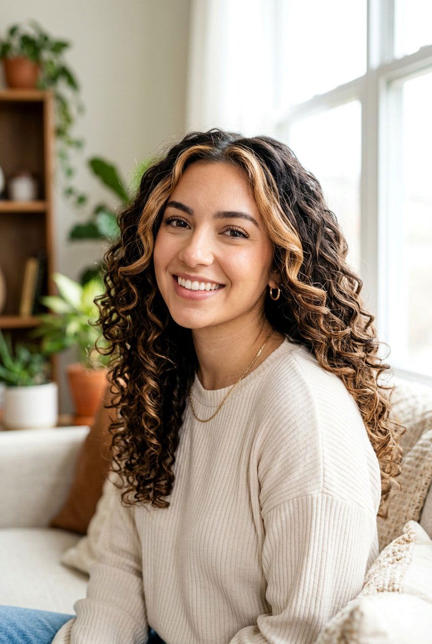 Dark Mocha Balayage On Curly Hair With Money Piece - 20 dark mocha balayage with money piece - 20 dark mocha balayage with money piece