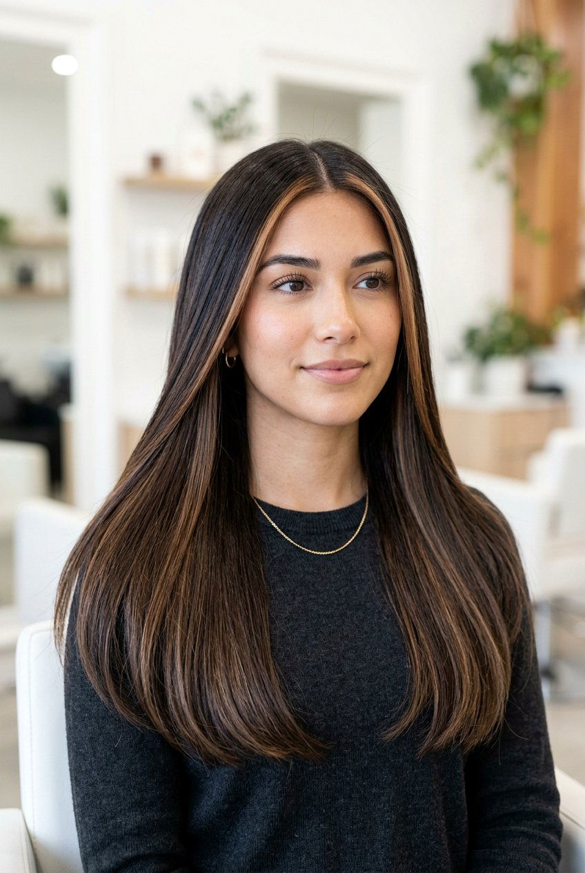 Dark Mocha Balayage On Straight Hair With Money Piece - 20 dark mocha balayage with money piece - 20 dark mocha balayage with money piece