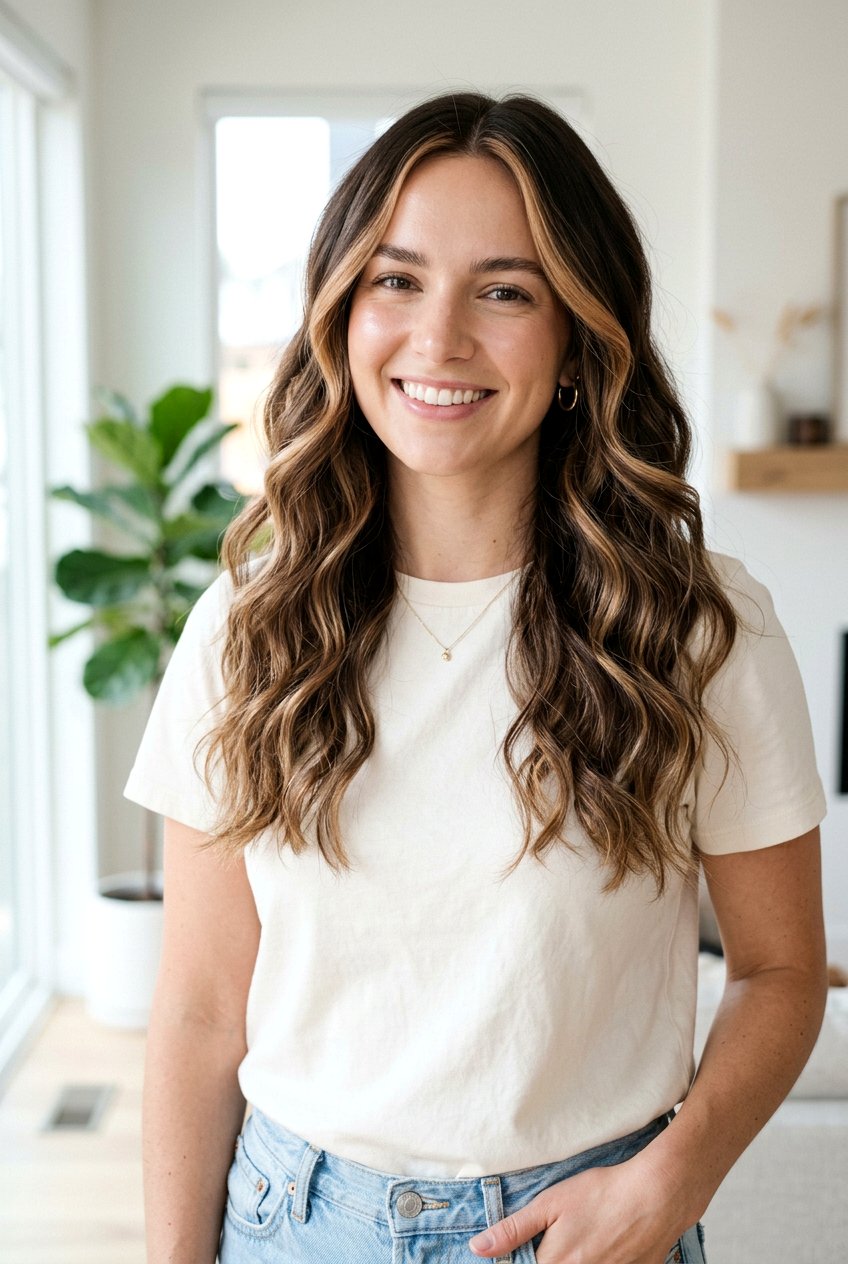 Dark Mocha Balayage On Wavy Hair With Money Piece - 20 dark mocha balayage with money piece - 20 dark mocha balayage with money piece