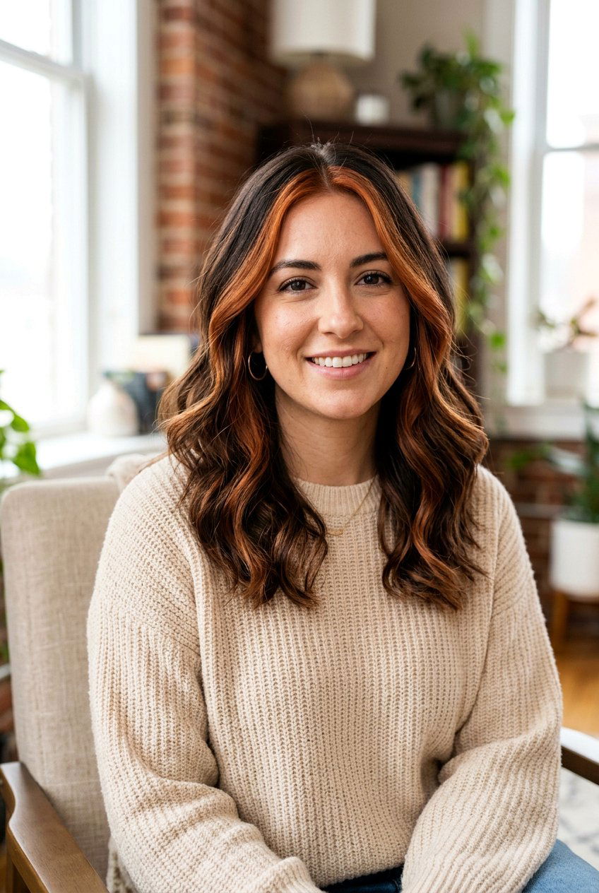 Dark Mocha Balayage With Copper Money Piece - 20 dark mocha balayage with money piece - 20 dark mocha balayage with money piece