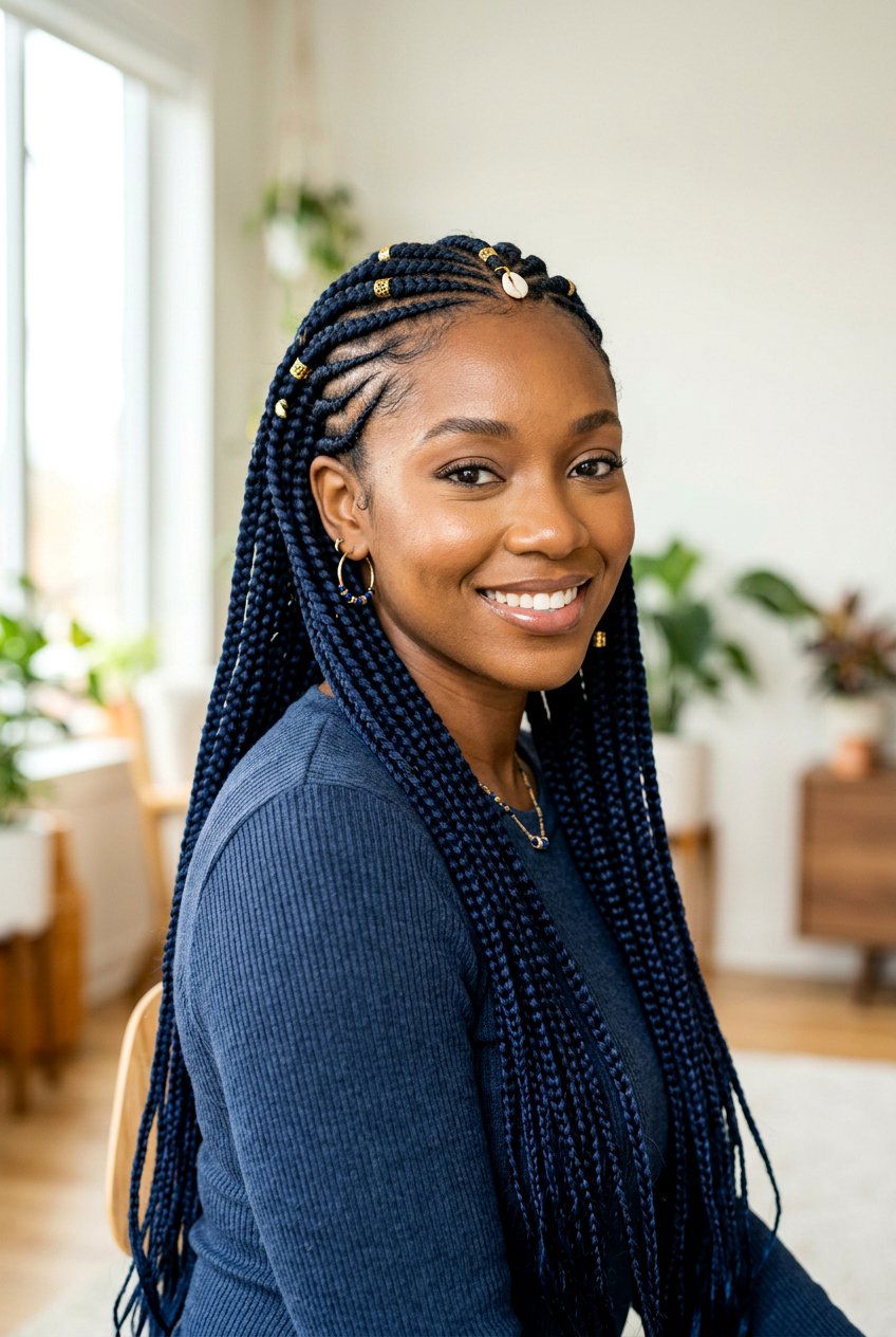 Dark Navy Blue Braided Hairstyle - 20 navy blue hair color - 20 navy blue hair color