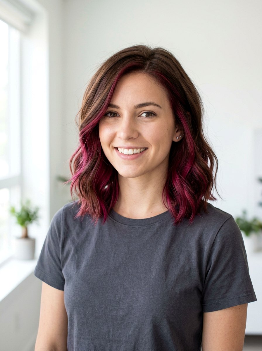 Dark Pink Peekaboo Highlights On Medium Hair - 20 pink peekaboo hair color - 20 pink peekaboo hair color