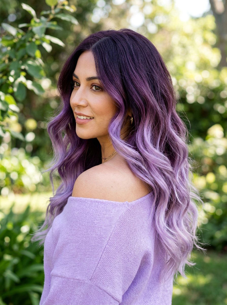 Dark Purple to Lavender Balayage - 20 purple balayage with black roots - 20 purple balayage with black roots