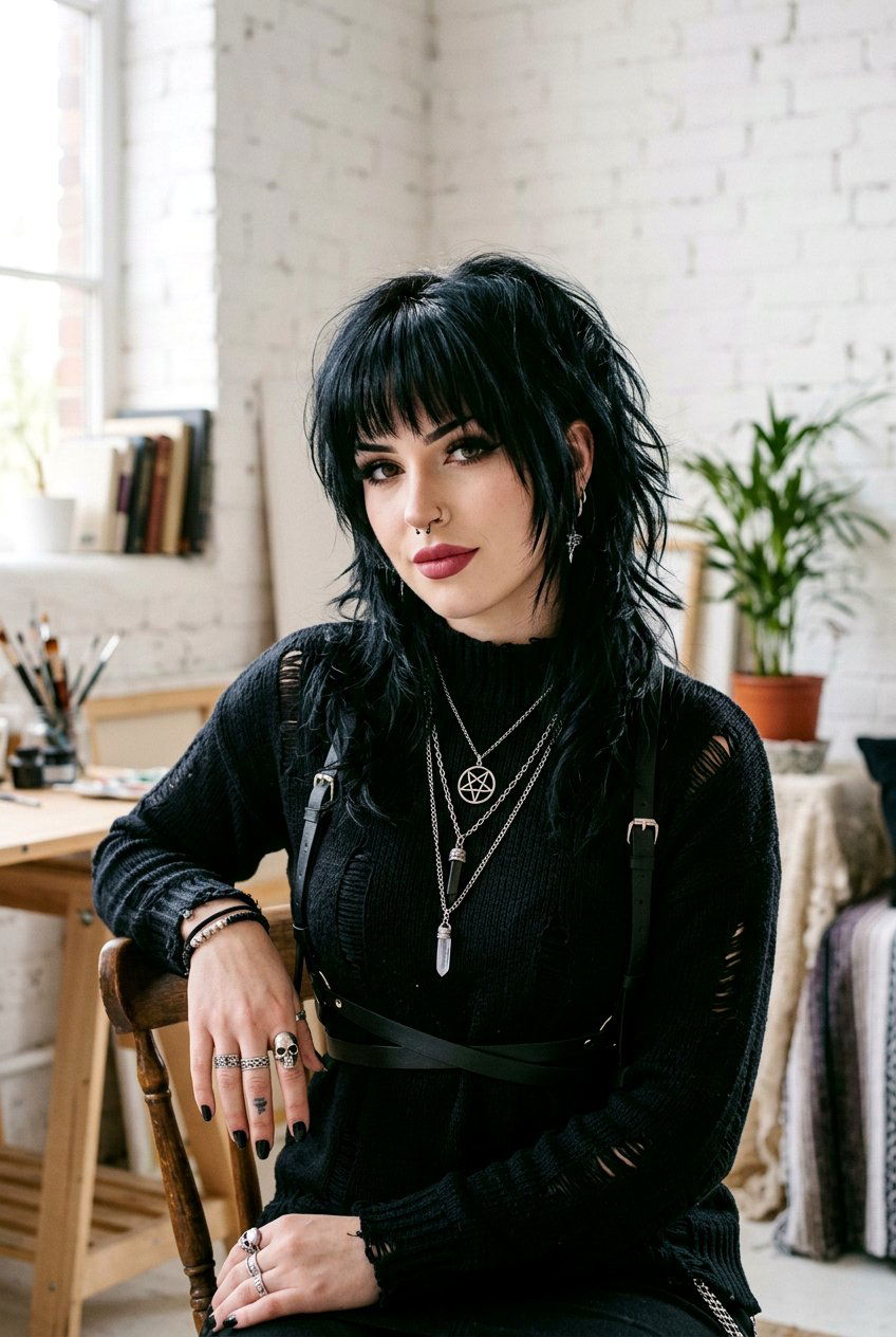 Dark Raven Wolf Cut - 20 wolf cut for heart shaped face women - 20 wolf cut for heart shaped face women